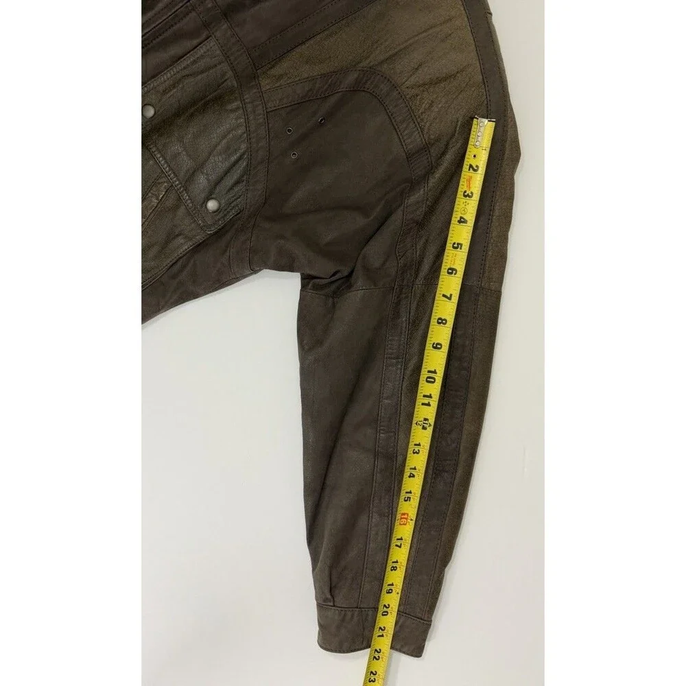 VTG Saxony Bomber Leather Jacket Mens 42 Two Tone Brown Biker Moto 90s Rare